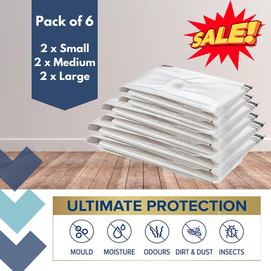 vacuum storage bags pack of 6 - 2 x small, 2 x medium, 2 x large