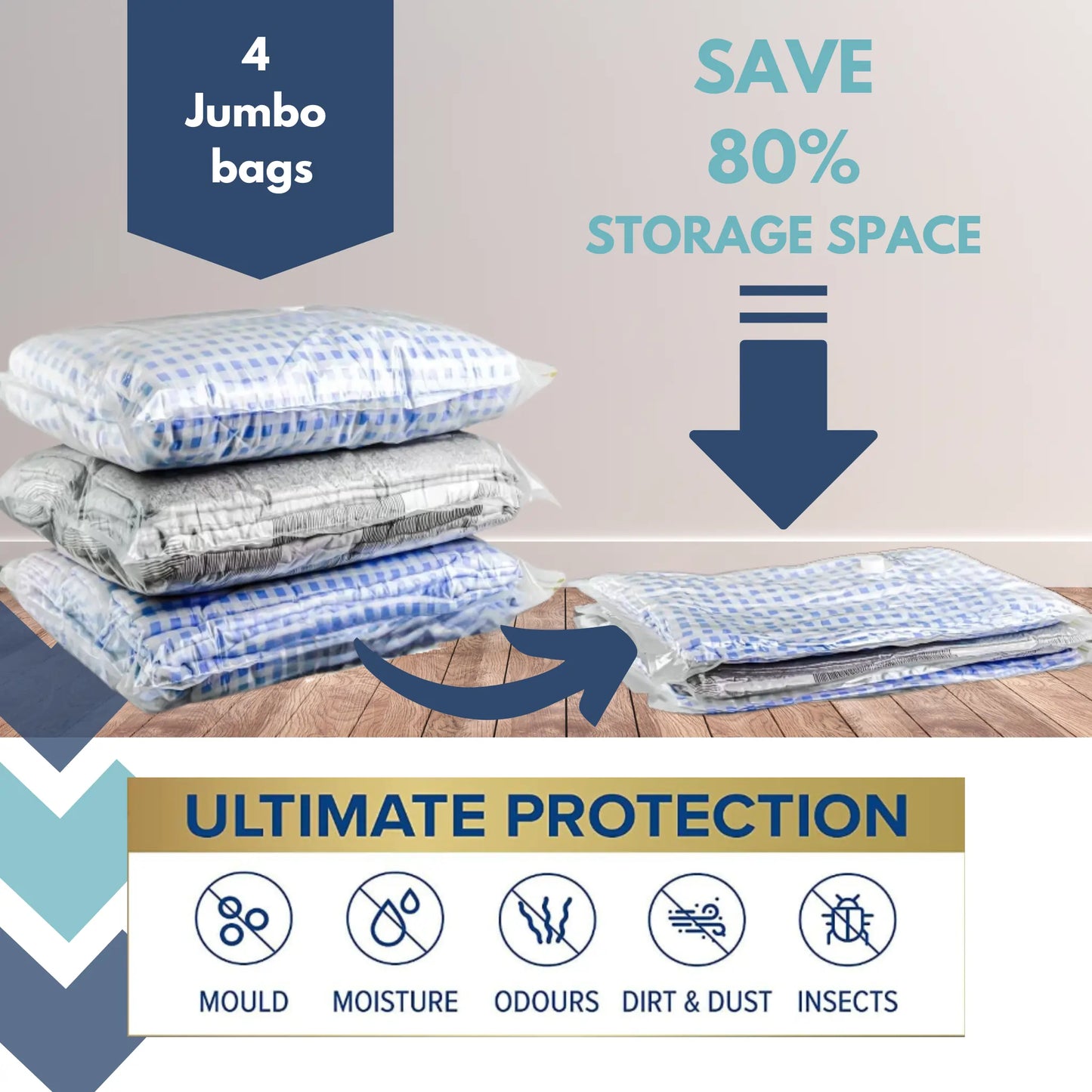Vacuum Storage Bags Type Flat - Pack of 4 Size Jumbo 