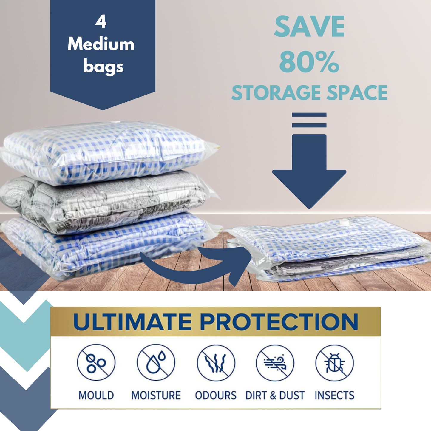 vacuum storage bags medium size pack of 4 flat style