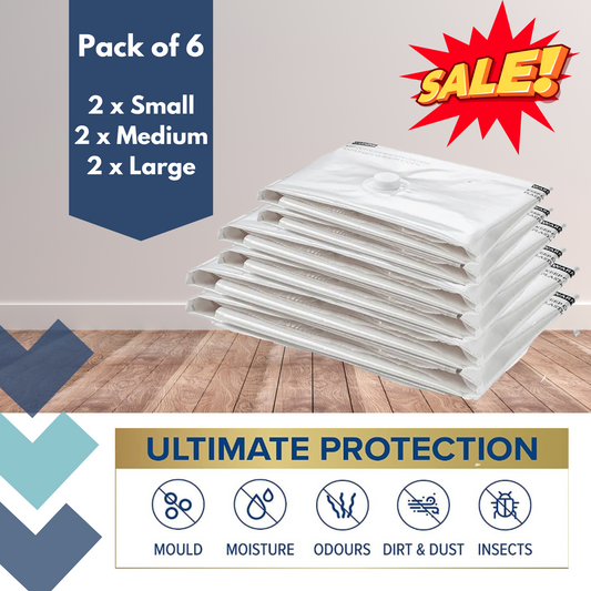 vacuum storage bags pack of 6 - 2 small , 2 medium, 2 large